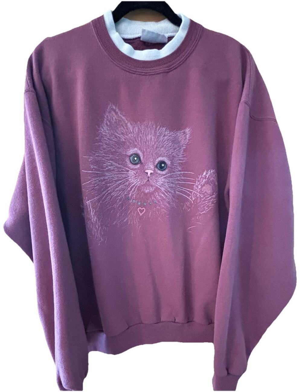 VTG Morning Sun Kitten Sweatshirt Mauve Desperate Housewives Cat Lady Granny